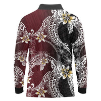 Polynesian Hawaiian Plumeria Tribal Pattern Long Sleeve Polo Shirt Special Wine Red Version