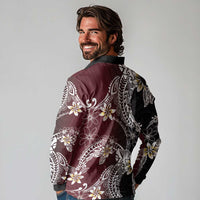 Polynesian Hawaiian Plumeria Tribal Pattern Long Sleeve Polo Shirt Special Wine Red Version