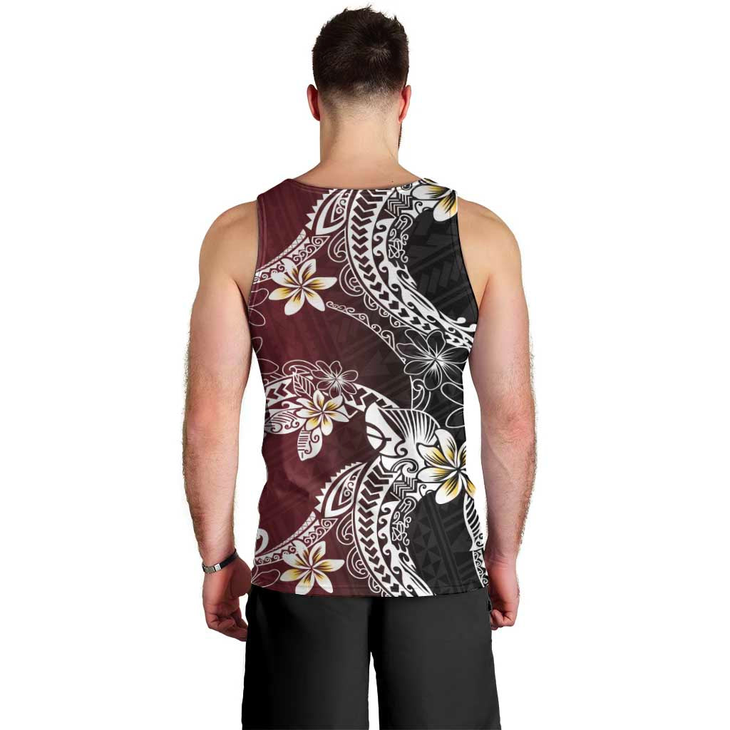 Polynesian Hawaiian Plumeria Tribal Pattern Men Tank Top Special Wine Red Version