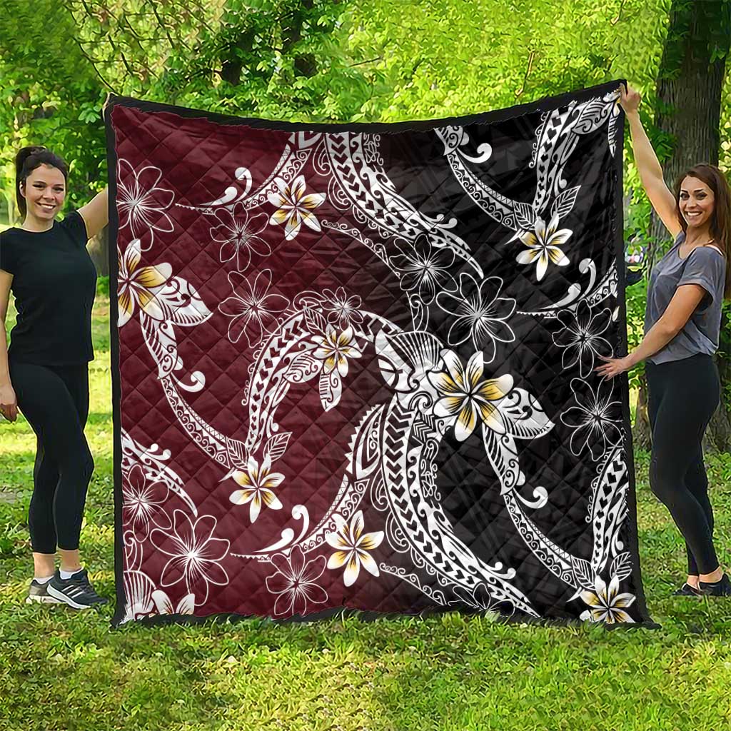 Polynesian Hawaiian Plumeria Tribal Pattern Quilt Special Wine Red Version