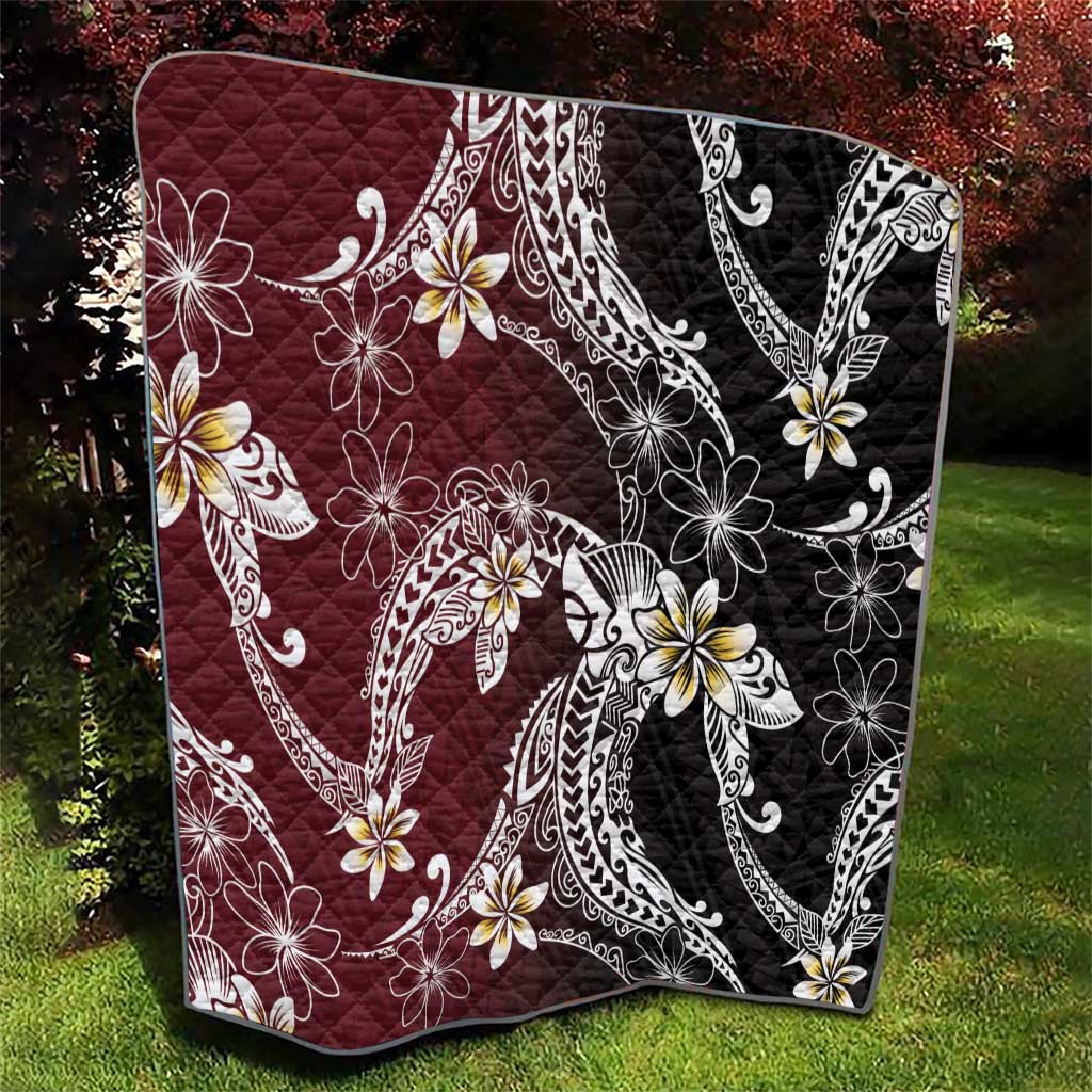 Polynesian Hawaiian Plumeria Tribal Pattern Quilt Special Wine Red Version