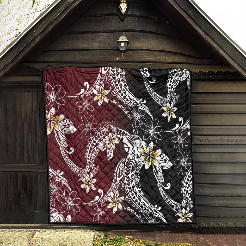 Polynesian Hawaiian Plumeria Tribal Pattern Quilt Special Wine Red Version