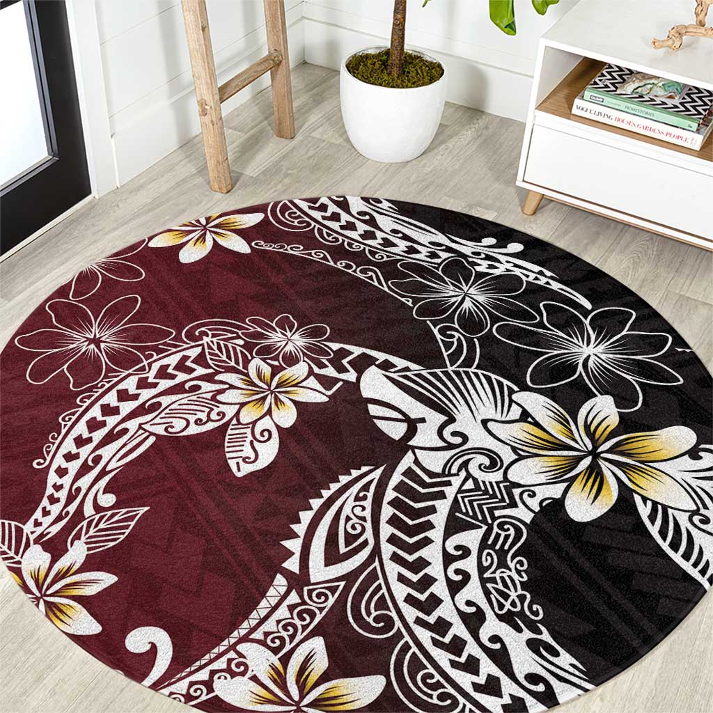 Polynesian Hawaiian Plumeria Tribal Pattern Round Carpet Special Wine Red Version LT01 Red - Polynesian Pride