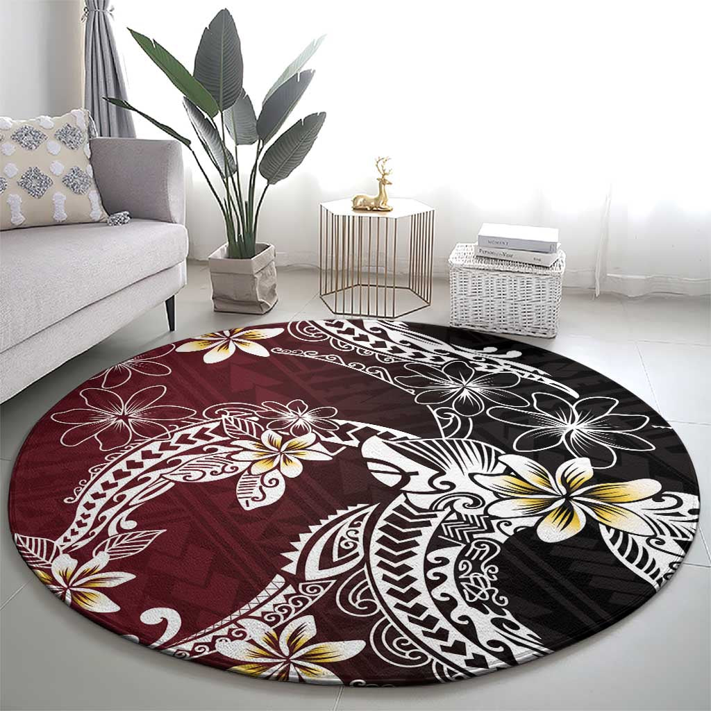 Polynesian Hawaiian Plumeria Tribal Pattern Round Carpet Special Wine Red Version LT01 - Polynesian Pride
