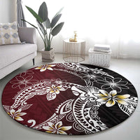Polynesian Hawaiian Plumeria Tribal Pattern Round Carpet Special Wine Red Version LT01 - Polynesian Pride