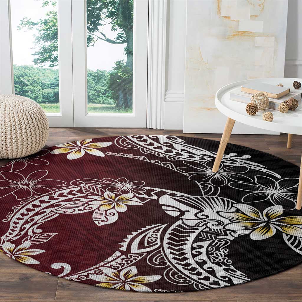 Polynesian Hawaiian Plumeria Tribal Pattern Round Carpet Special Wine Red Version LT01 - Polynesian Pride