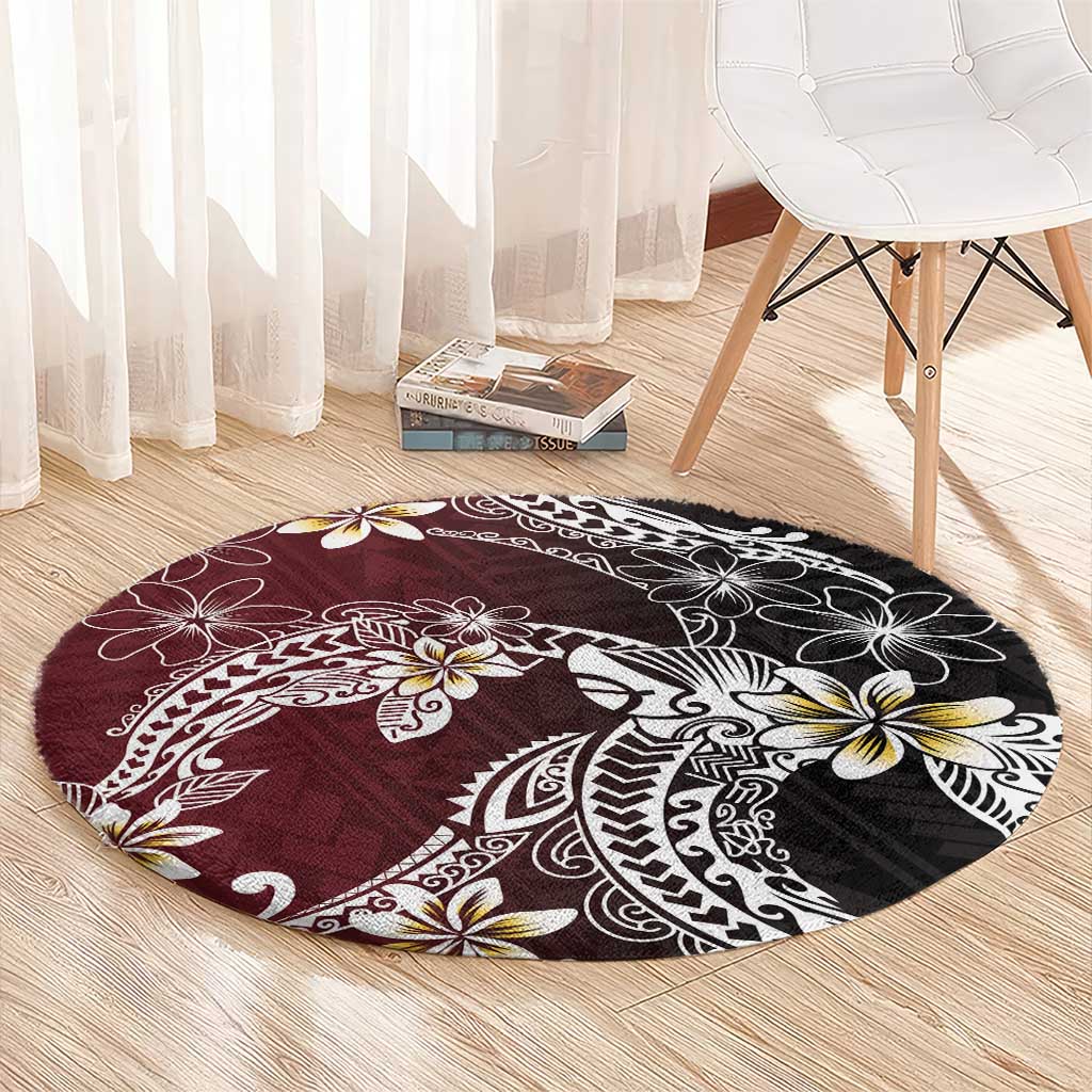 Polynesian Hawaiian Plumeria Tribal Pattern Round Carpet Special Wine Red Version LT01 - Polynesian Pride