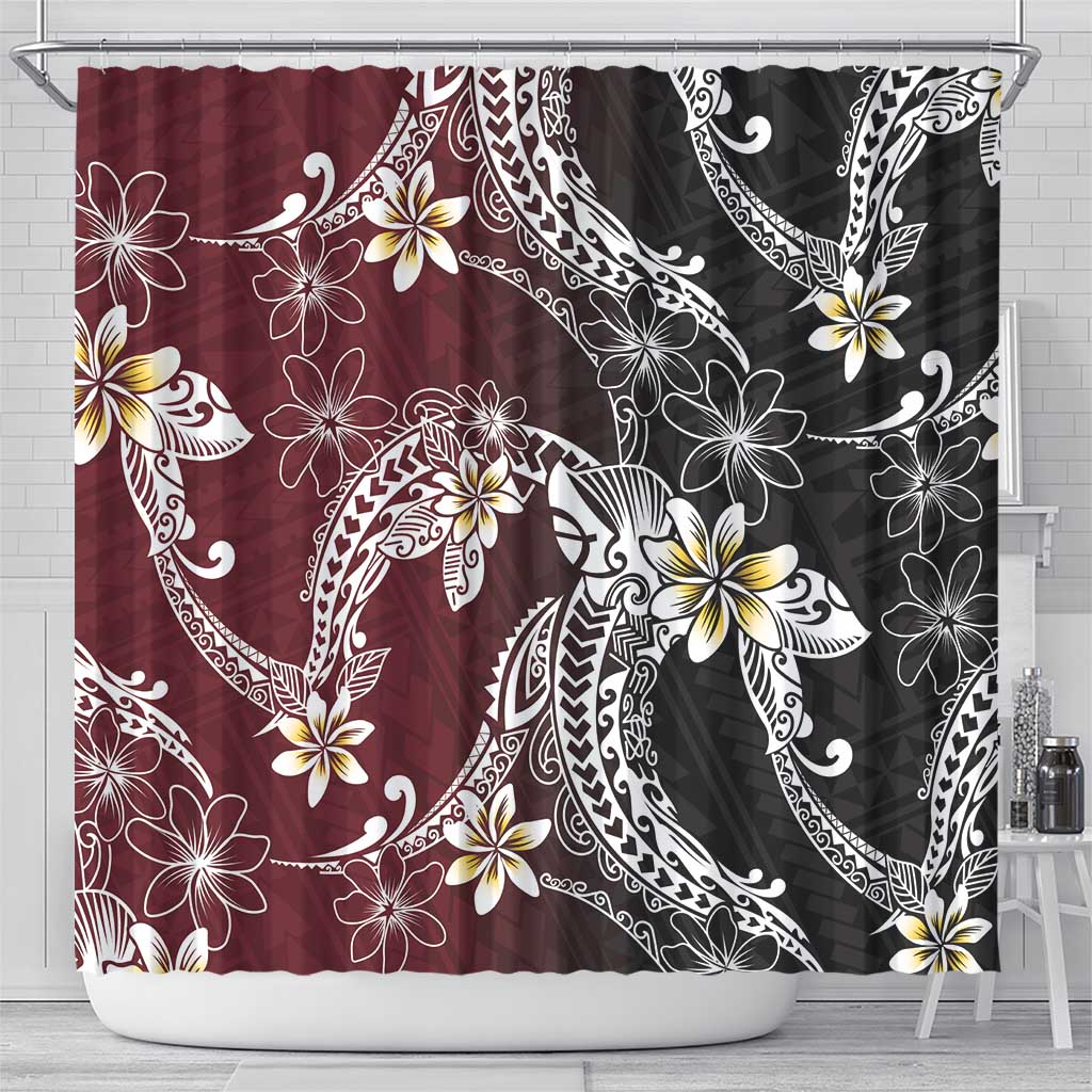 Polynesian Hawaiian Plumeria Tribal Pattern Shower Curtain Special Wine Red Version LT01 - Polynesian Pride