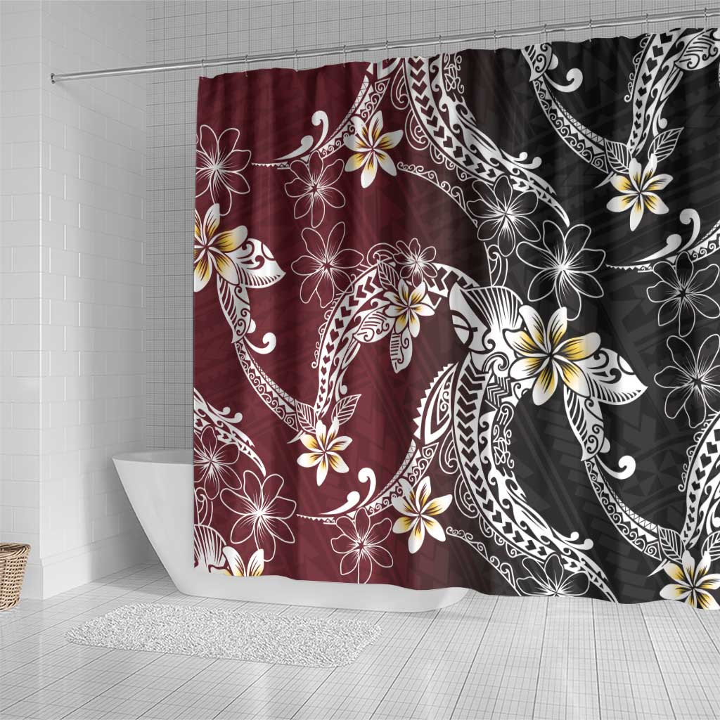 Polynesian Hawaiian Plumeria Tribal Pattern Shower Curtain Special Wine Red Version LT01 - Polynesian Pride