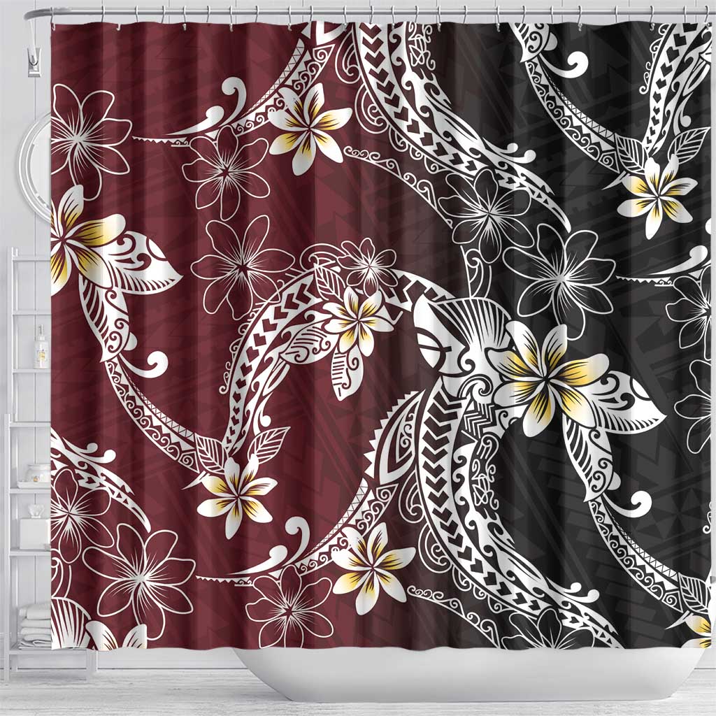 Polynesian Hawaiian Plumeria Tribal Pattern Shower Curtain Special Wine Red Version LT01 - Polynesian Pride