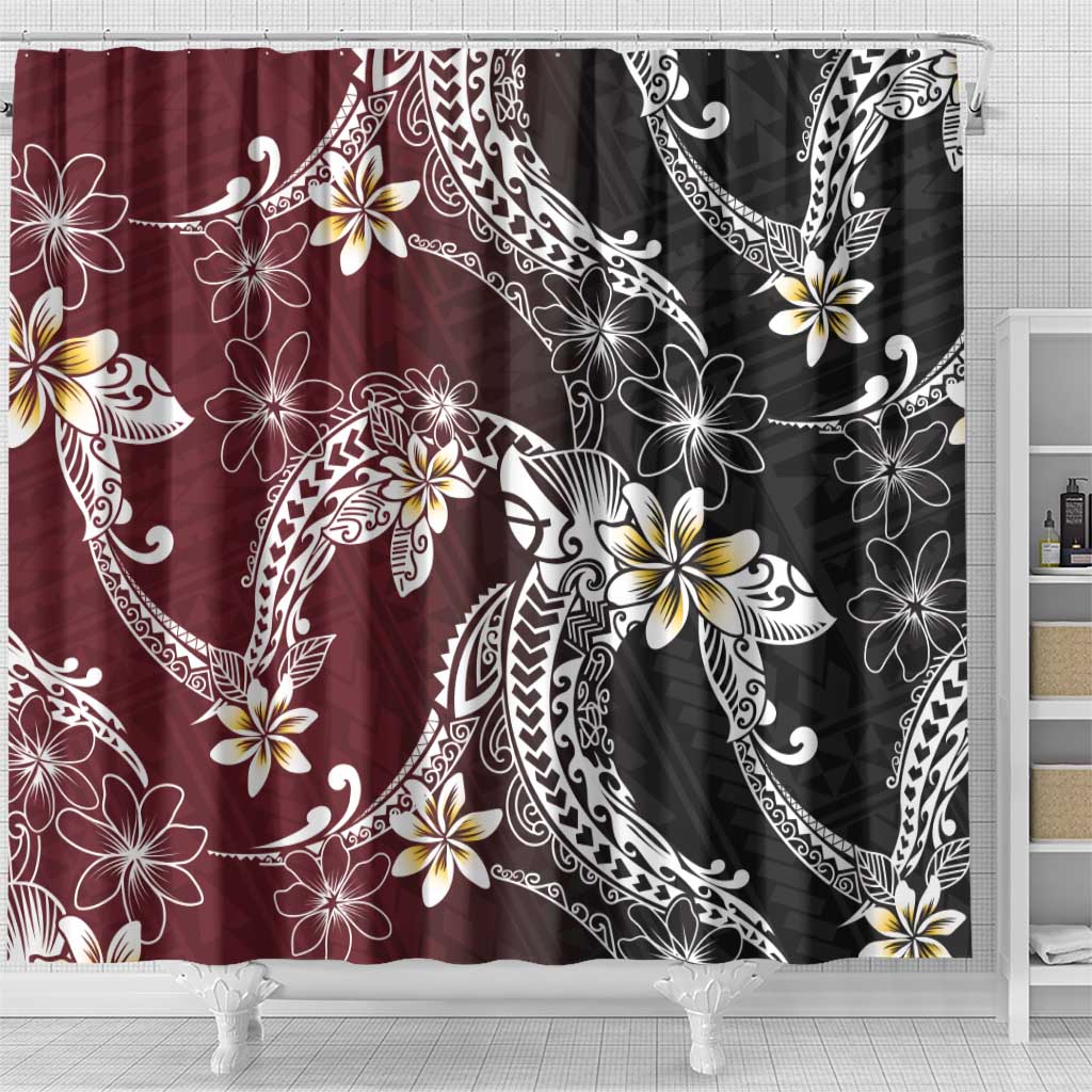 Polynesian Hawaiian Plumeria Tribal Pattern Shower Curtain Special Wine Red Version LT01 - Polynesian Pride