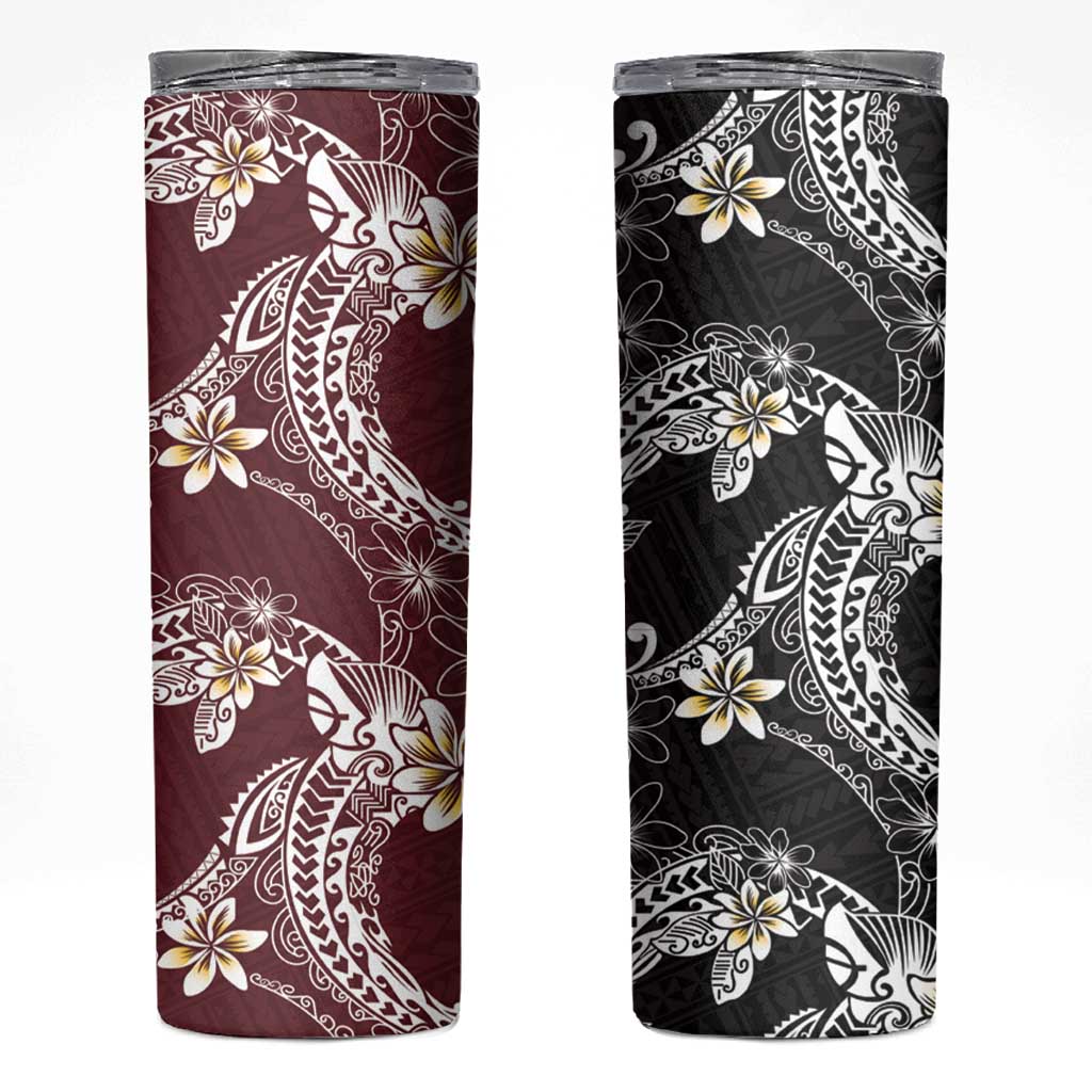 Polynesian Hawaiian Plumeria Tribal Pattern Skinny Tumbler Special Wine Red Version