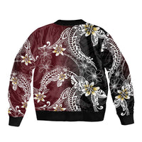 Polynesian Hawaiian Plumeria Tribal Pattern Sleeve Zip Bomber Jacket Special Wine Red Version LT01 - Polynesian Pride