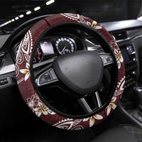 Polynesian Hawaiian Plumeria Tribal Pattern Steering Wheel Cover Special Wine Red Version