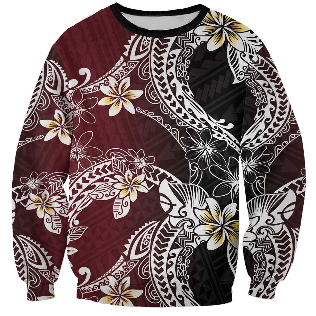 Polynesian Hawaiian Plumeria Tribal Pattern Sweatshirt Special Wine Red Version