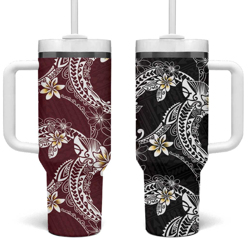 Polynesian Hawaiian Plumeria Tribal Pattern Tumbler With Handle Special Wine Red Version