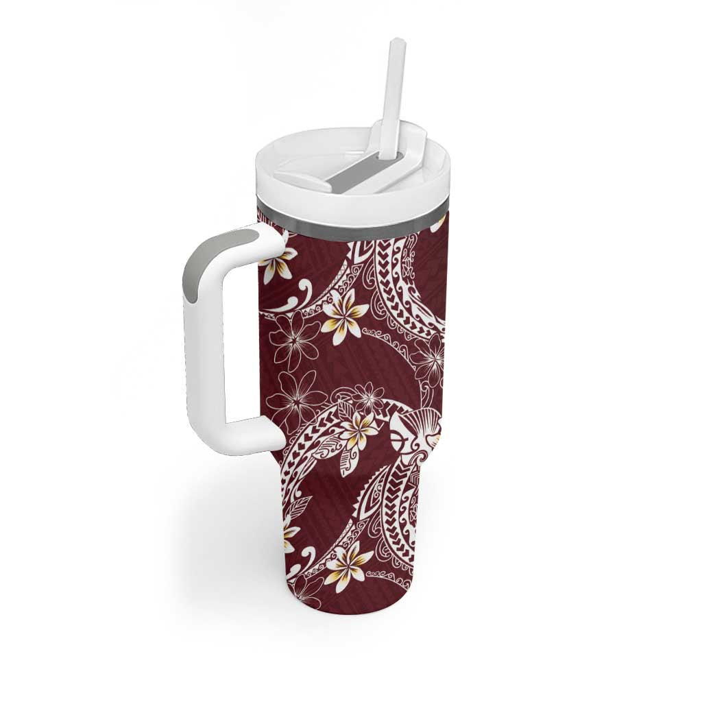 Polynesian Hawaiian Plumeria Tribal Pattern Tumbler With Handle Special Wine Red Version