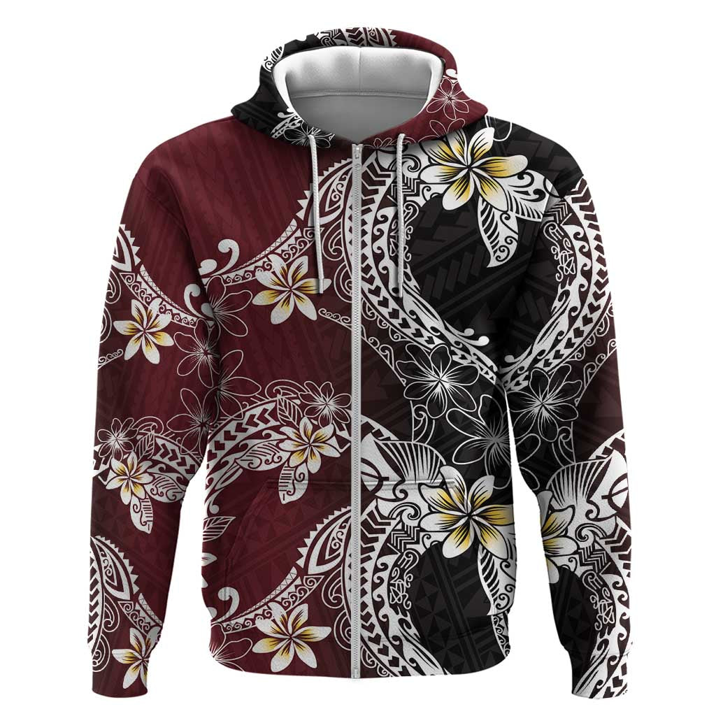 Polynesian Hawaiian Plumeria Tribal Pattern Zip Hoodie Special Wine Red Version LT01 Zip Hoodie Red - Polynesian Pride