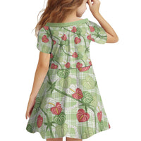 Anthurium Pikake Ti Leaf Palaka Family Matching Off The Shoulder Long Sleeve Dress and Hawaiian Shirt Green Version