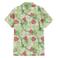 Anthurium Pikake Ti Leaf Palaka Family Matching Off The Shoulder Long Sleeve Dress and Hawaiian Shirt Green Version