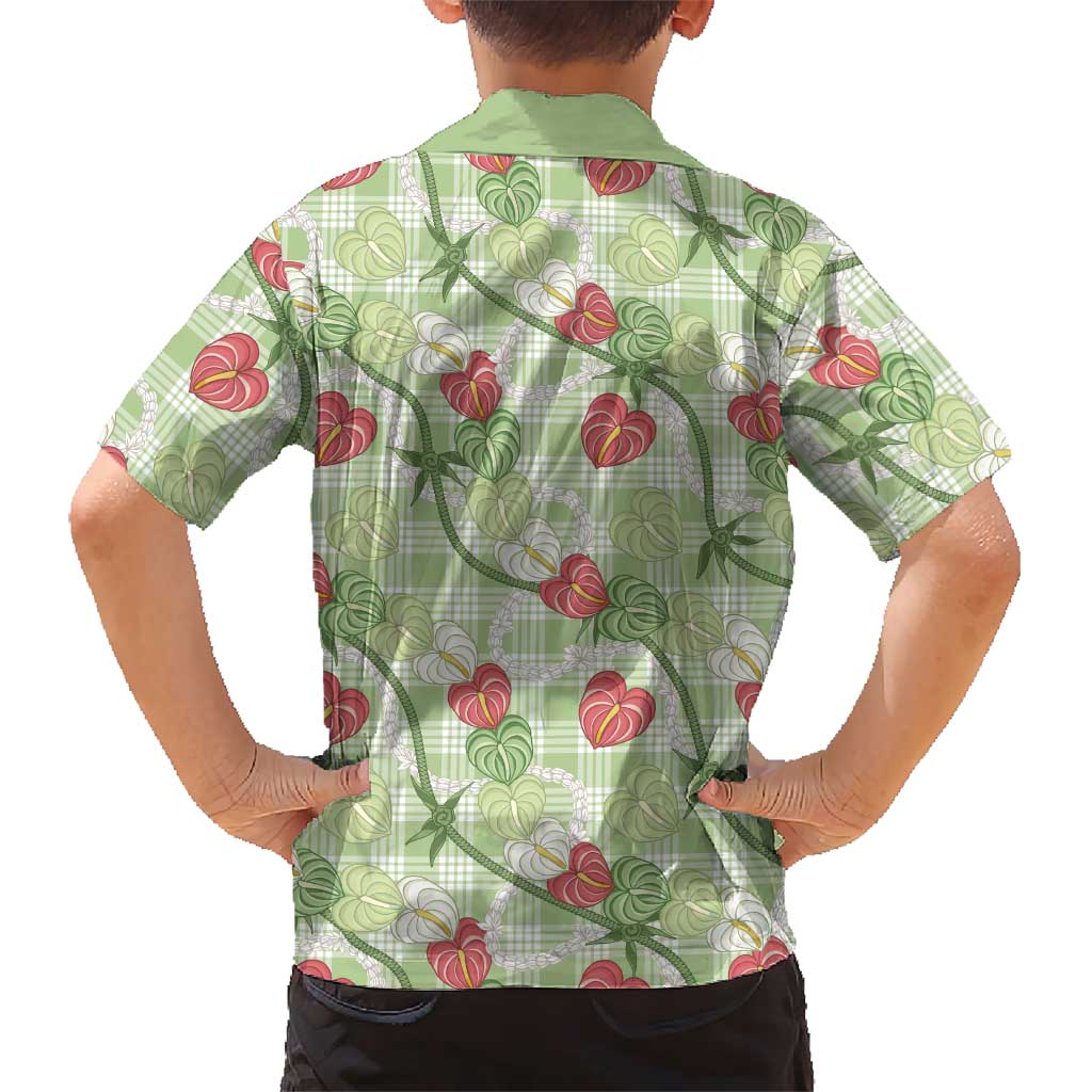 Anthurium Pikake Ti Leaf Palaka Family Matching Off Shoulder Maxi Dress and Hawaiian Shirt Green Version