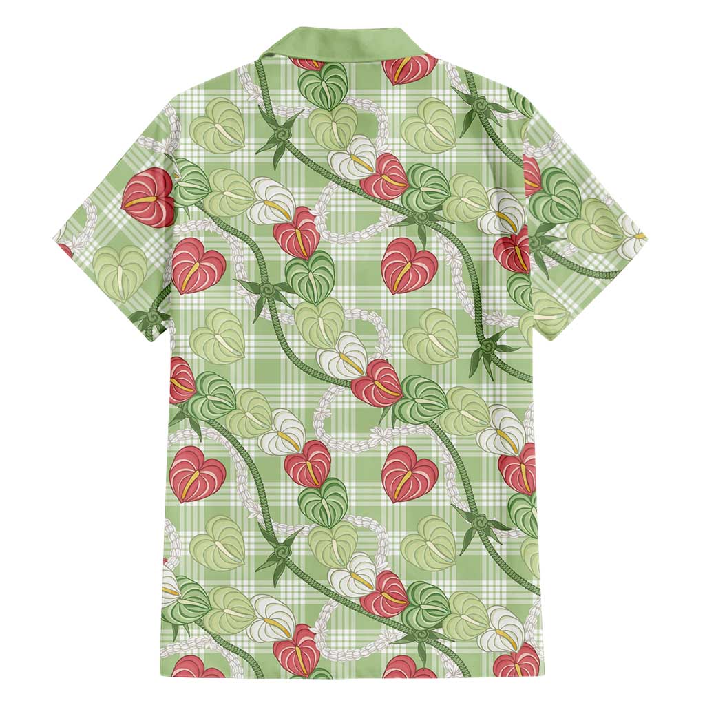 Anthurium Pikake Ti Leaf Palaka Family Matching Off Shoulder Maxi Dress and Hawaiian Shirt Green Version