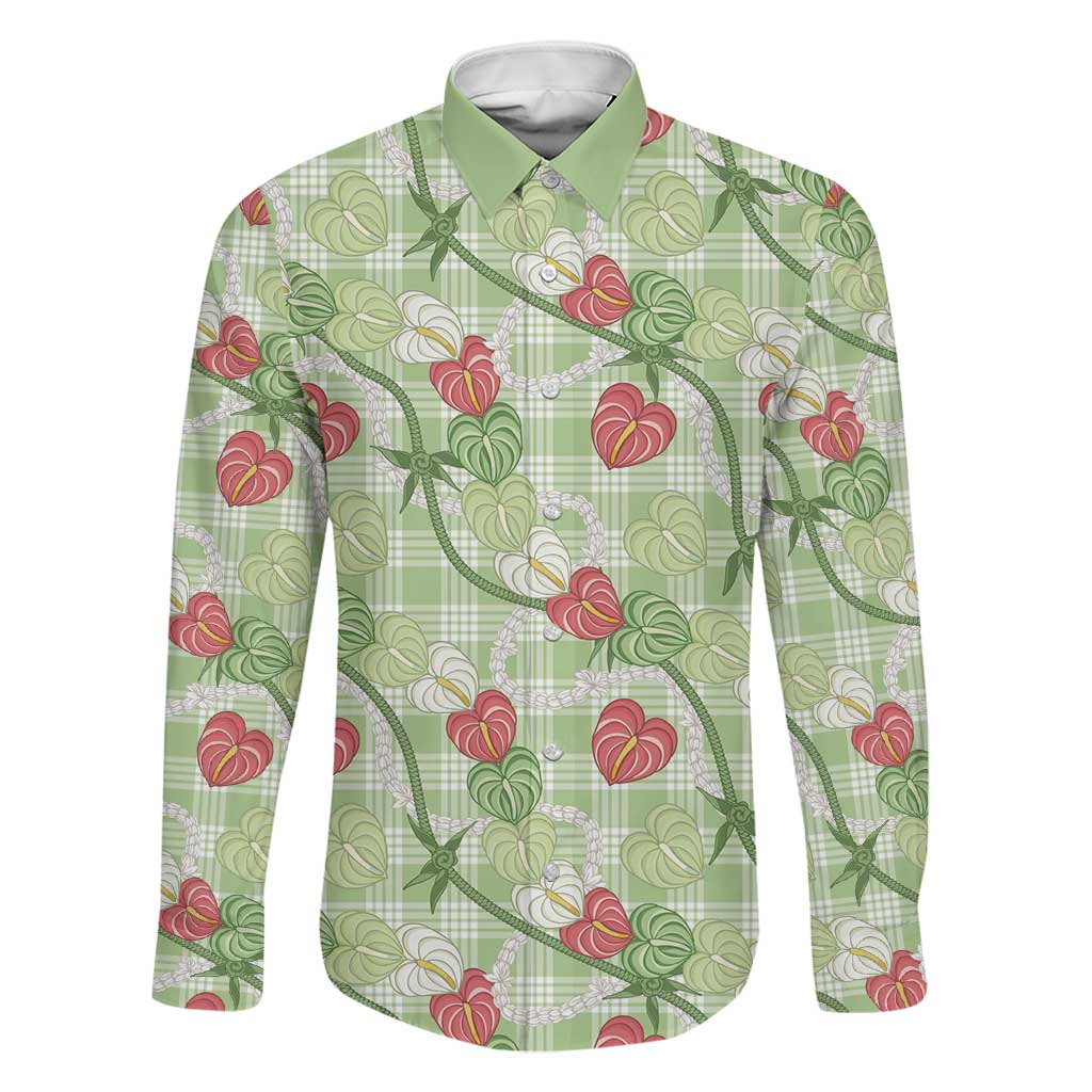 Anthurium Pikake Ti Leaf Palaka Family Matching Off Shoulder Maxi Dress and Hawaiian Shirt Green Version