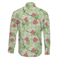 Anthurium Pikake Ti Leaf Palaka Family Matching Off Shoulder Maxi Dress and Hawaiian Shirt Green Version