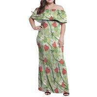 Anthurium Pikake Ti Leaf Palaka Family Matching Off Shoulder Maxi Dress and Hawaiian Shirt Green Version