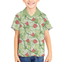 Anthurium Pikake Ti Leaf Palaka Family Matching Off Shoulder Maxi Dress and Hawaiian Shirt Green Version