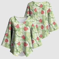 Anthurium Pikake Ti Leaf Palaka Kimono Sleeve Blouse Green Version LT01 - Polynesian Pride