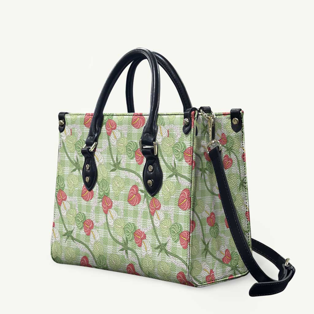 Anthurium Pikake Ti Leaf Palaka Leather Bag Green Version