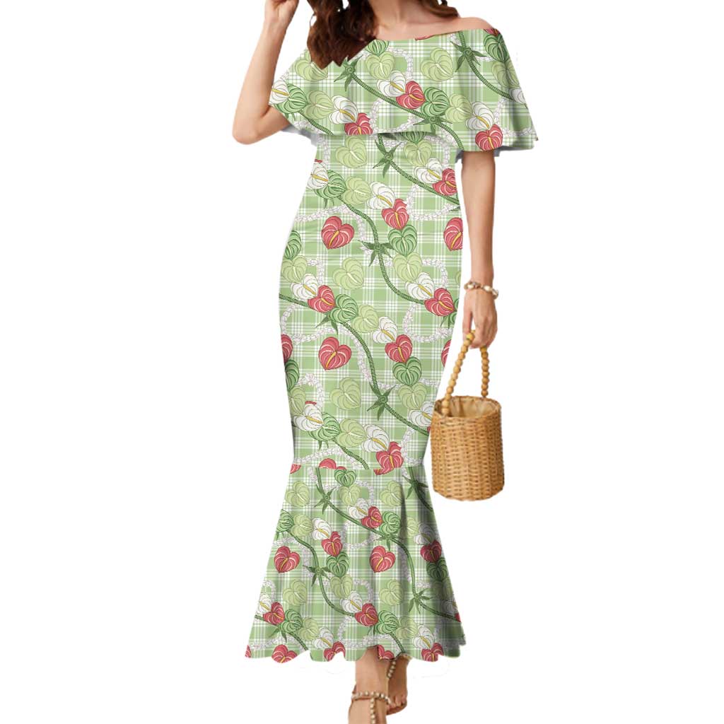 Anthurium Pikake Ti Leaf Palaka Mermaid Dress Green Version LT01 Women Green - Polynesian Pride