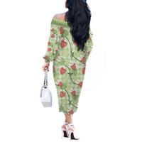 Anthurium Pikake Ti Leaf Palaka Off The Shoulder Long Sleeve Dress Green Version