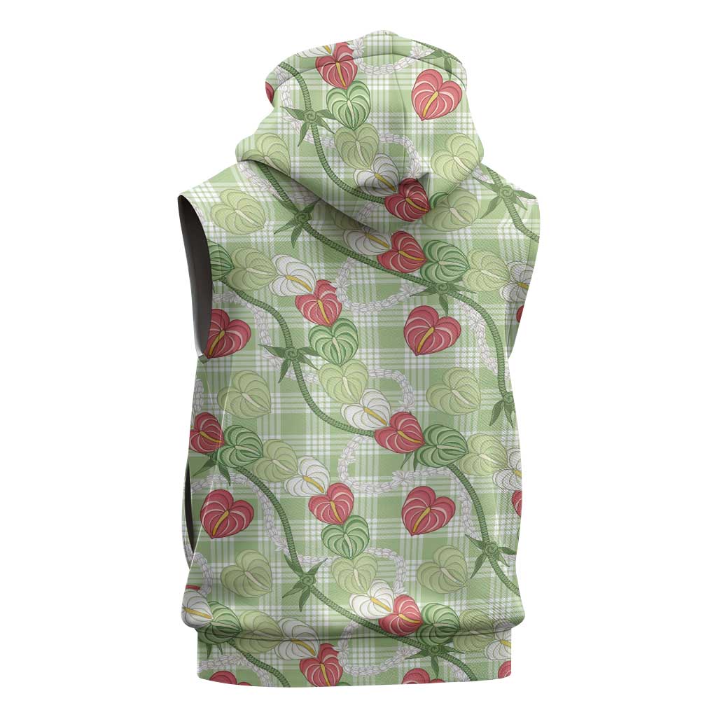 Anthurium Pikake Ti Leaf Palaka Sleeveless Hoodie Green Version LT01 - Polynesian Pride