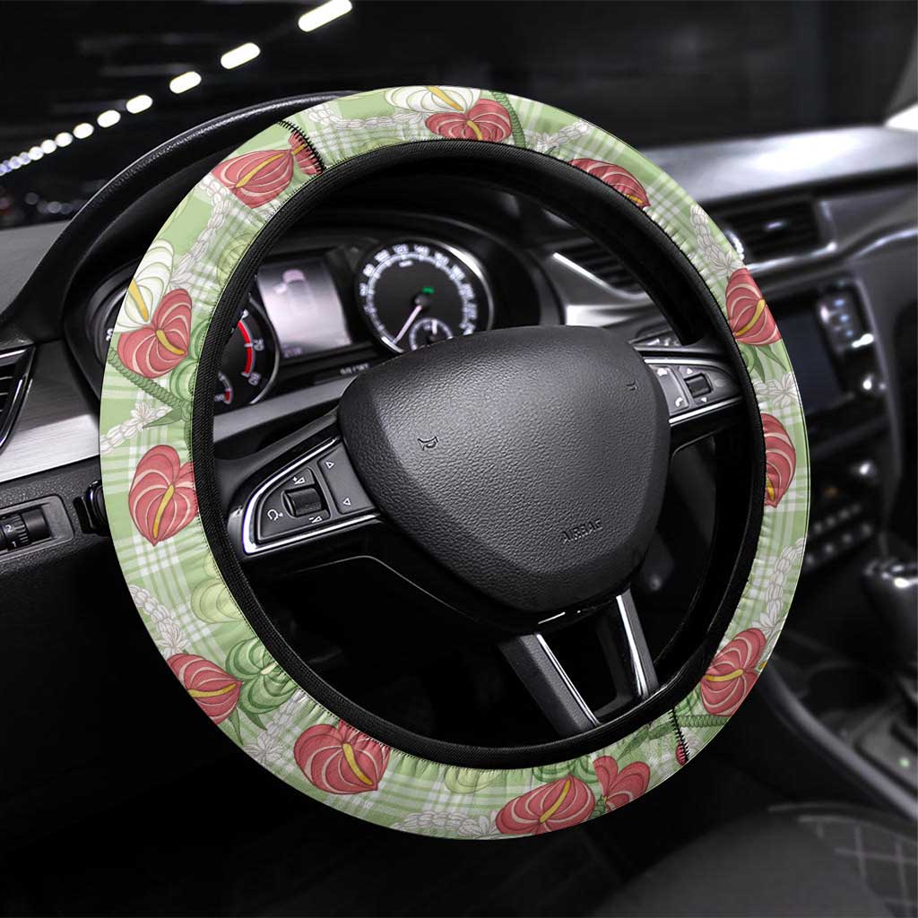Anthurium Pikake Ti Leaf Palaka Steering Wheel Cover Green Version