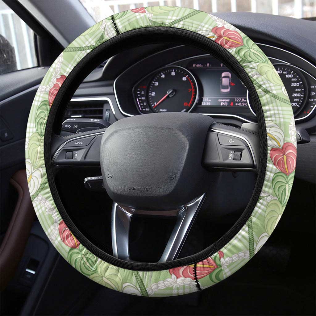 Anthurium Pikake Ti Leaf Palaka Steering Wheel Cover Green Version