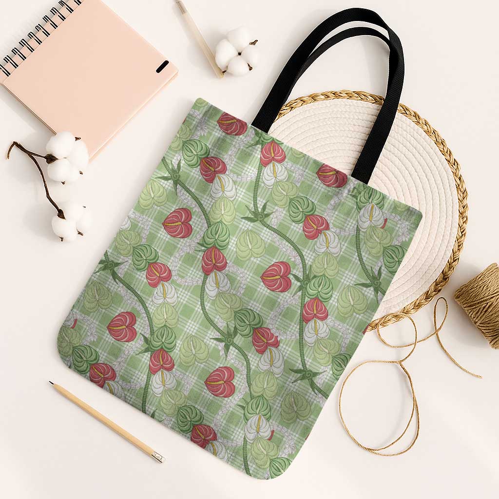 Anthurium Pikake Ti Leaf Palaka Tote Bag Green Version