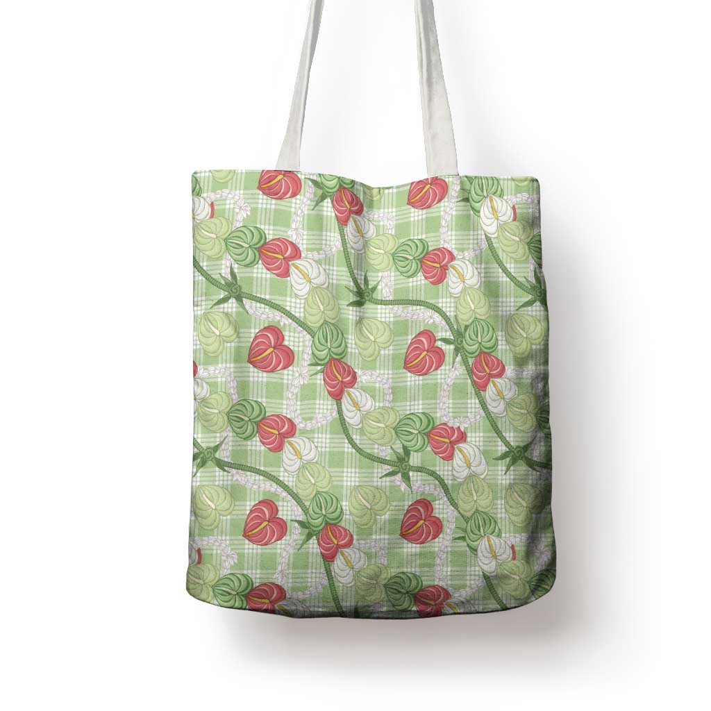 Anthurium Pikake Ti Leaf Palaka Tote Bag Green Version