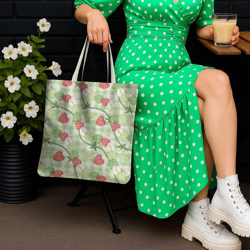 Anthurium Pikake Ti Leaf Palaka Tote Bag Green Version
