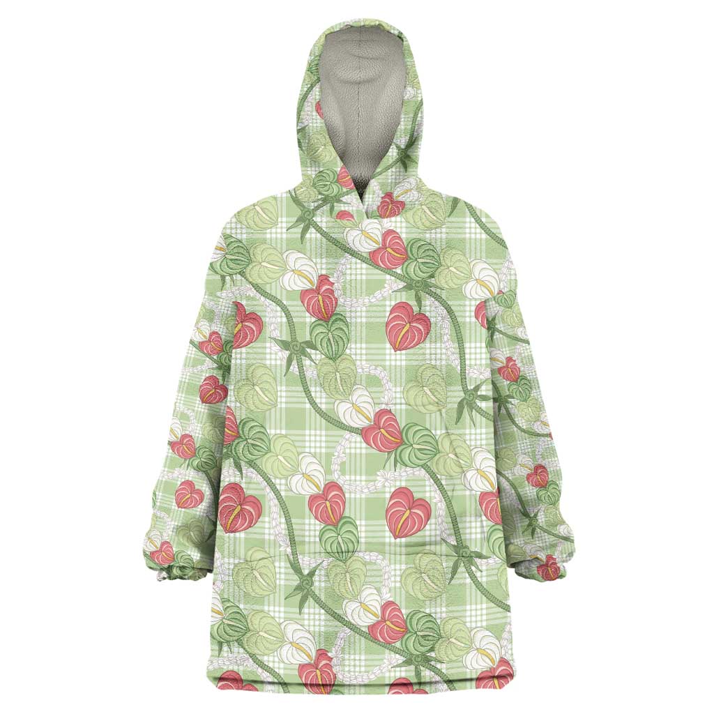 Anthurium Pikake Ti Leaf Palaka Wearable Blanket Hoodie Green Version
