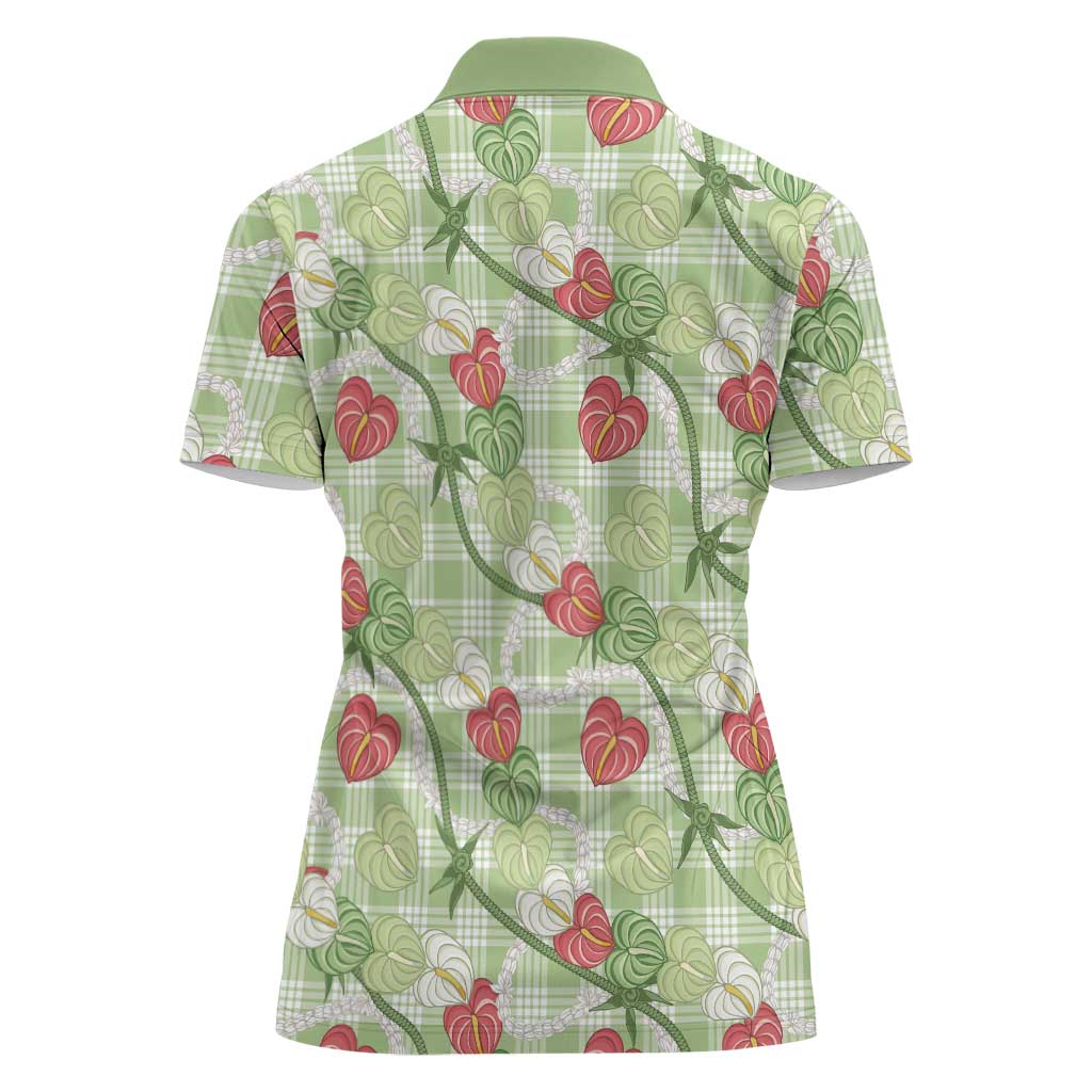 Anthurium Pikake Ti Leaf Palaka Women Polo Shirt Green Version LT01 - Polynesian Pride