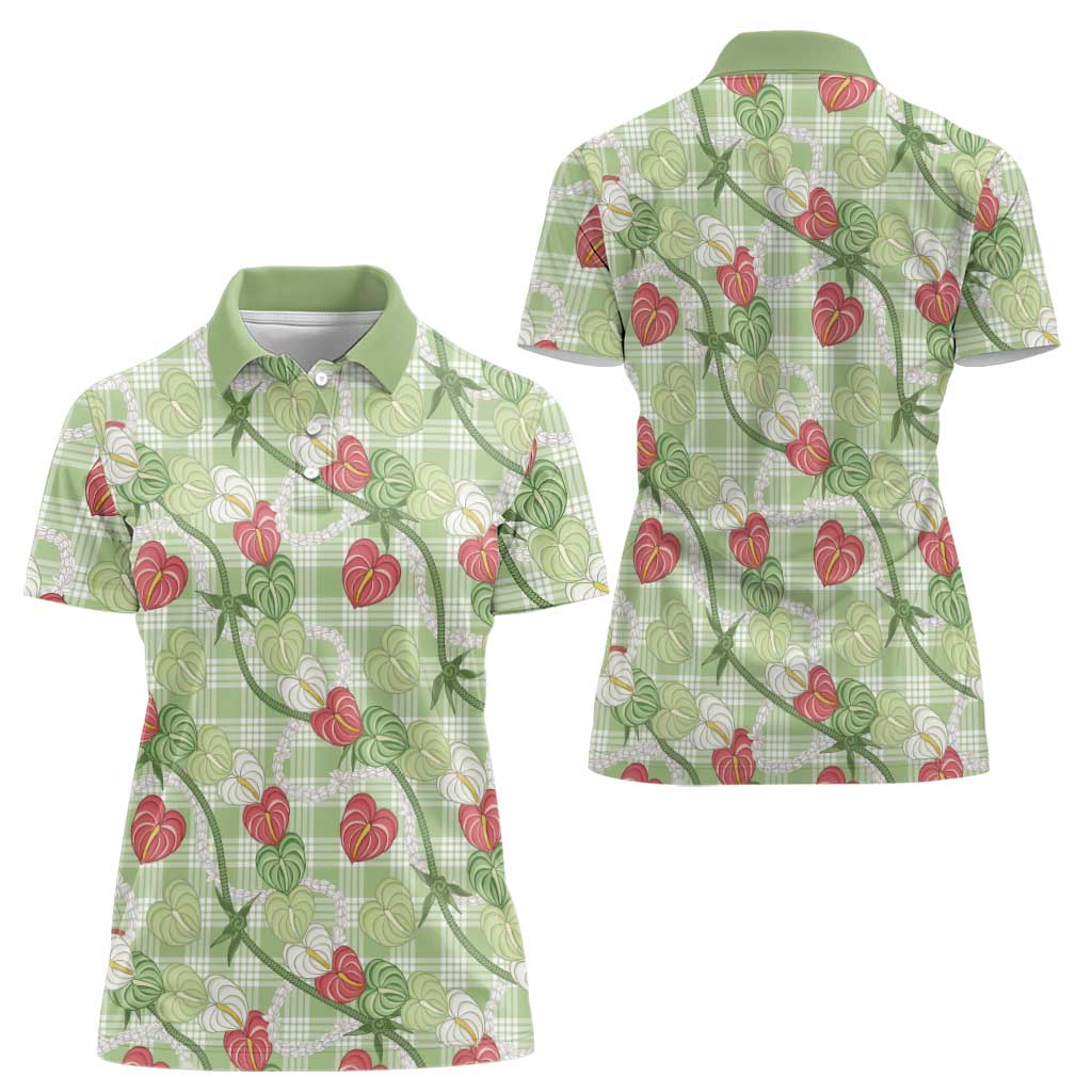 Anthurium Pikake Ti Leaf Palaka Women Polo Shirt Green Version LT01 - Polynesian Pride