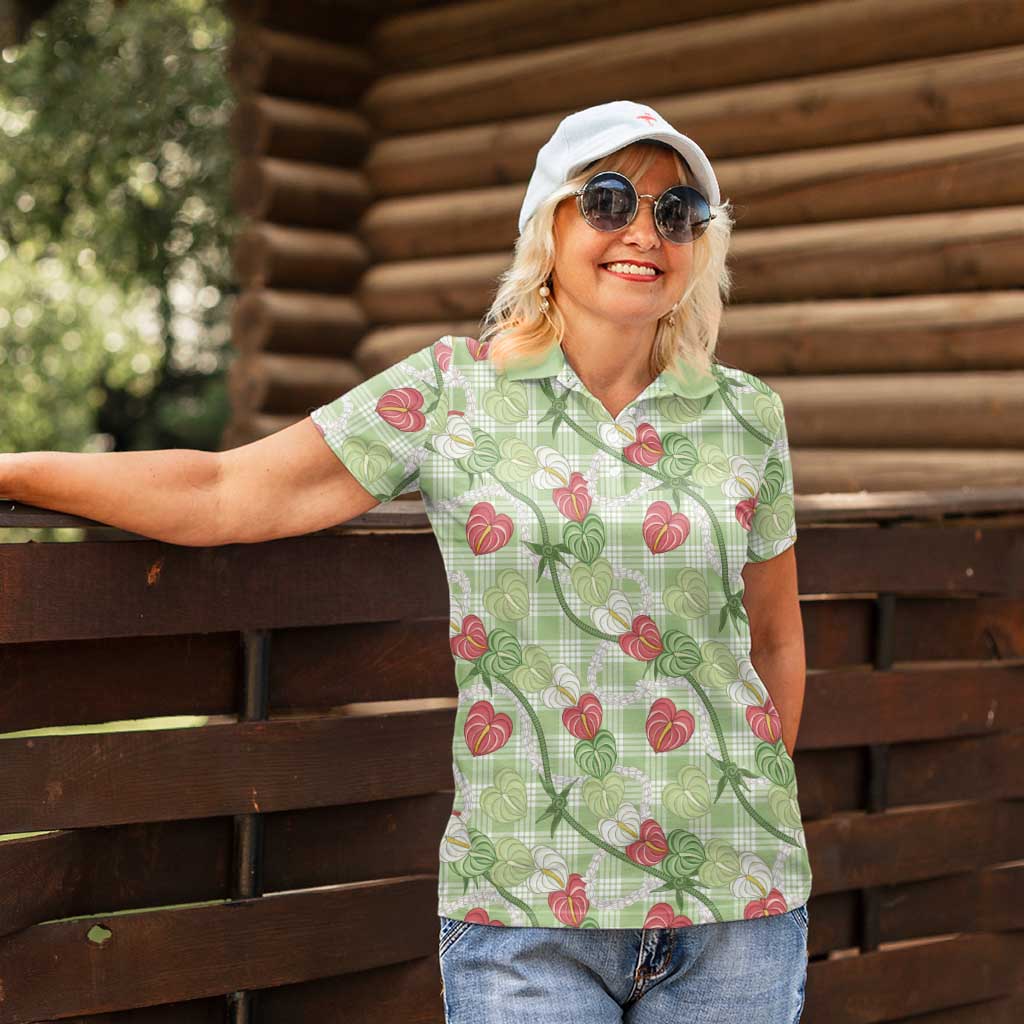 Anthurium Pikake Ti Leaf Palaka Women Polo Shirt Green Version LT01 - Polynesian Pride