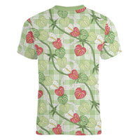 Anthurium Pikake Ti Leaf Palaka Women V-Neck T-Shirt Green Version LT01 - Polynesian Pride
