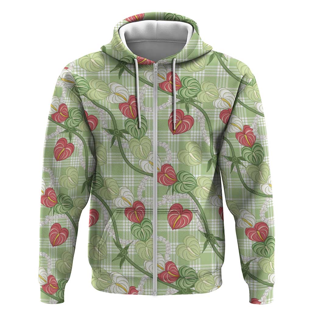 Anthurium Pikake Ti Leaf Palaka Zip Hoodie Green Version