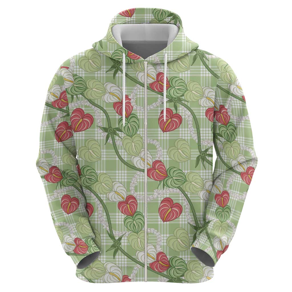 Anthurium Pikake Ti Leaf Palaka Zip Hoodie Green Version