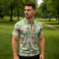 Anthurium Pikake Ti Leaf Palaka Zipper Polo Shirt Green Version LT01 - Polynesian Pride