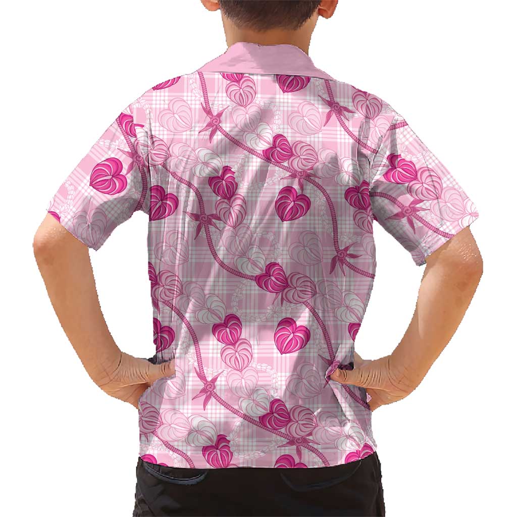 Anthurium Pikake Ti Leaf Palaka Family Matching Off The Shoulder Long Sleeve Dress and Hawaiian Shirt Pink Version