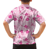 Anthurium Pikake Ti Leaf Palaka Family Matching Off The Shoulder Long Sleeve Dress and Hawaiian Shirt Pink Version